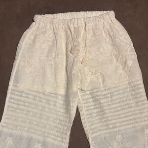 POL Elegant Off White Embroidered Women's Pants